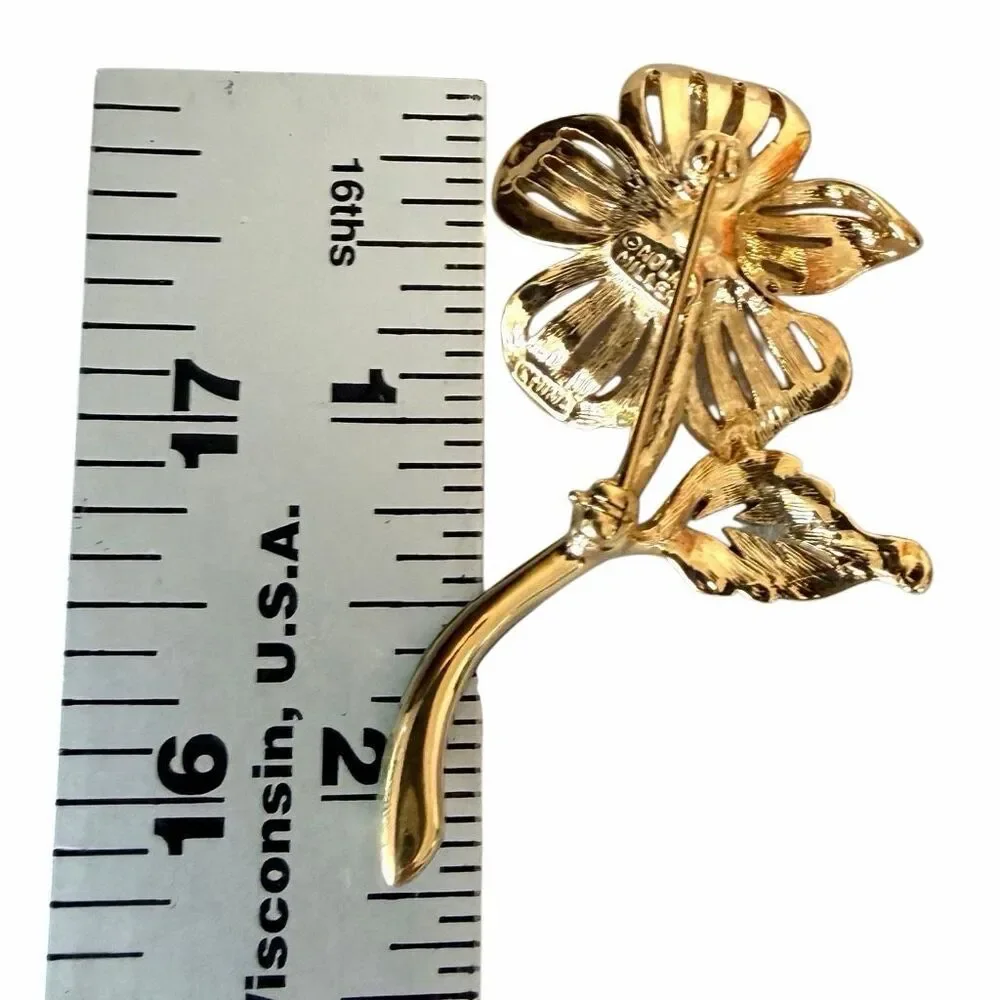 Vintage Nolan Miller Enamel Rhinestone Flower Brooch